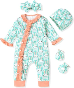 3-6 Months Baby Girls Romper Outfit Fall Winter Clothes with Accessories - Picture 1 of 12