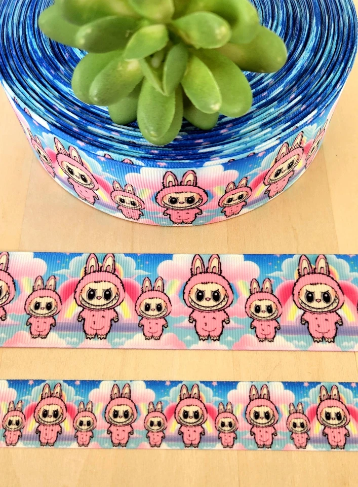 7/8 & 1.5" (1 YD) Labubu Grosgrain Ribbon The Monsters Furry Forest Monsters - Image 1 of 1