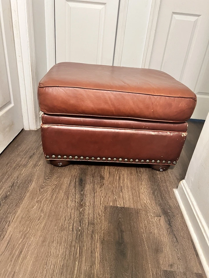 Bernhardt Foster Brown Leather Ottoman  - Image 1 of 4