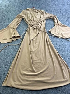 “So Cool” USA Beige Bell Sleeve, Plunge Neck Dress. Size Medium. Sexy Boho - Picture 1 of 9