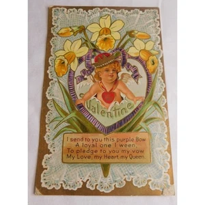 Cartoline d'epoca in rilievo alla mia regina San Valentino saluto cuore Cupido - Foto 1 di 2