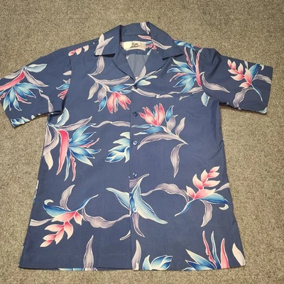 Hilo Hatties Shirt Mens Medium Blue Button Down Floral Hawaii Tropical READ - Image 1 of 4