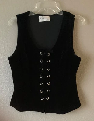 Chaleco Corsé Chaleco Corsé Sin Mangas Vintage Años 90 Terciopelo Negro con Cordones Talla Grande Foto 1 de 4