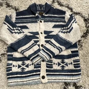 Lucky Brand Cardigan Mens Large Blue Heritage Shawl-Collar Southwestern Aztec Le - Picture 1 of 8