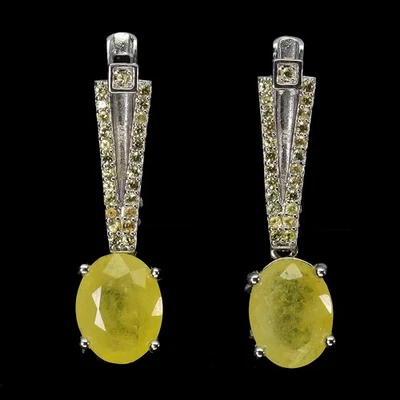 925 Sterling Silver Earrings Oval Yellow Sapphire 9x7mm Natural Gemstone Jewelry - Image 1 of 4