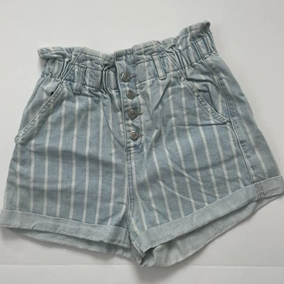 Pantalones Cortos Para Mujer TOP SHOP Azul/Blanco Denim A Rayas Cintura Alta Con Botones Talla-6 Foto 1 de 4
