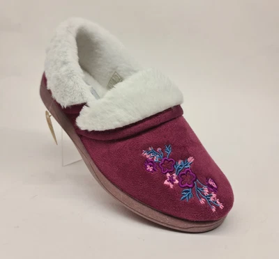 COUNTRY CLASSICS LADIES BURGUNDY MEMORY FOAM FLEECY LINED COMFY SLIPPER HARD WEARING SOLE NEW