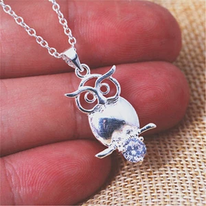 925 Silver Color Cute Owl-Shape Pendant Necklace 45cm Charm Fashion Jewelry - Picture 1 of 7