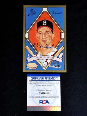 WARREN SPAHN PSA/DNA SIGNED PEREZ STEELE MASTER WORKS HOF POSTCARD #24 AUTOGRAPH - Image 1 of 3