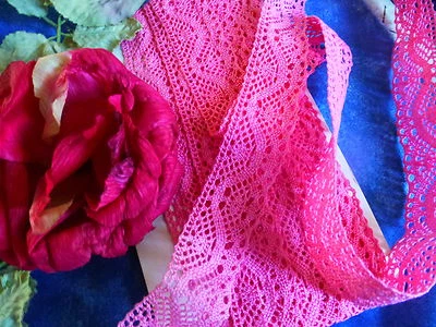 6m,90x ,3cm  ANCIENNE DENTELLE COTON  NEUVE rose parme - Photo 1/2