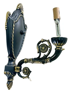 Single Arm 6 x 7 inch French Incandescent Light Electric Wall Sconce Black/Gold - Picture 1 of 8