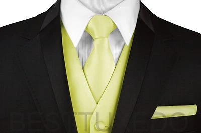 Men's Solid Satin Tuxedo Vest, Tie and Hankie Set. Formal, Wedding, Prom, Dress - Image 1 of 2