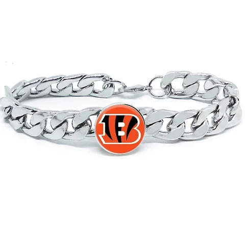 Cincinnati Bengals Silver Mens Curb Link Chain Bracelet Football Gift D4 Cover