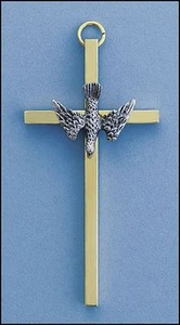 4" Brass Confirmation Cross with Dove - Picture 1 of 1