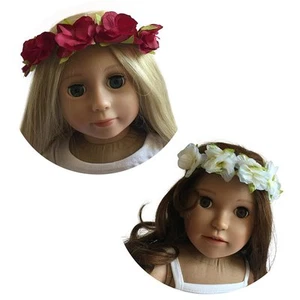 18 Inch Doll Headband Set of Two - Flower Wreath with Satin Ribbon Red and Blue - Picture 1 of 6
