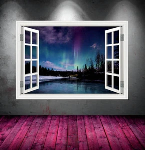 Adesivo murale trasferimento arte parete finestra lago aurora boreale colore completo WSDW8 - Foto 1 di 1