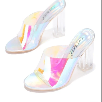 NWT Cape Robbin FUSION TRANSPARENT CLEAR Holographic CHUNKY BLOCK HEELS sz 7 - Image 1 of 4