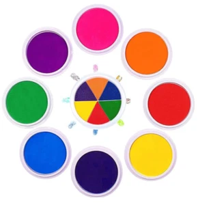 Kids Stamp Ink DIY Color Set of 9 Washable Rainbow Finger Ink Pad Birth Footprin - Picture 1 of 6