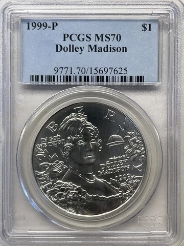 1999-P PCGS MS70 DOLLEY MADISON  COMMEMORATIVE SILVER DOLLAR Cover