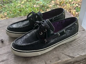 Sperry Top-Sider Bahama Boat Shoes Women's Size 8M Black Sequin Casual Sneakers - Picture 1 of 12