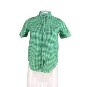 Ralph Lauren Button Up Short Sleeve Pink Pony Green and White Check Boys Medium - Picture 1 of 13