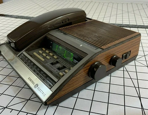 Vintage Wood Grain Mid Century Telephone Phone Radio Alarm Clock Combo 70s 80s Cover