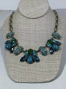 "Collar Jack E OHS NYC verde azulado azul brillante declaración oro 19-22""" - Imagen 1 de 8