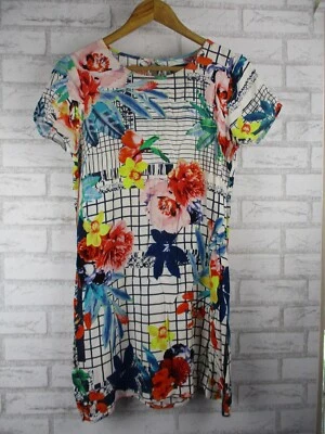 Dotti Mujer Vestido Sin Mangas Blanco Azul Rosa Estampado Floral 10 Cuello Redondo Foto 1 de 4