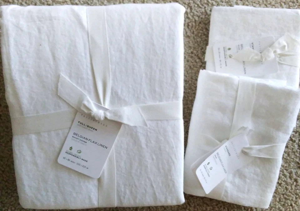 NWT Pottery Barn Belgian Flax Linen White Duvet Full/Queen & 1 EURO Sham - Image 1 of 1
