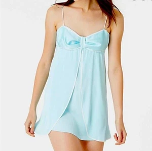 Camicia da notte Kate Spade M grande fiocco camicia da notte slip mini raso blu sonno - Foto 1 di 5
