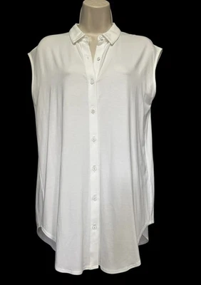 Eileen Fisher Viscose/Spandex Classic Collar Button Front Tunic Top White Sz XS - Image 1 of 4