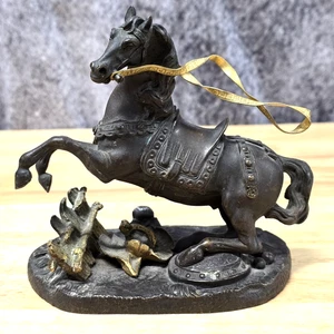 Vintage Bronze War Horse Statue with Gold Accents Knight Armor and Sword Detail - Picture 1 of 18