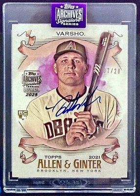 Daulton Varsho Auto 7/20 2021 Topps Allen & Ginter RC Encased 2025 Archives - Image 1 of 2