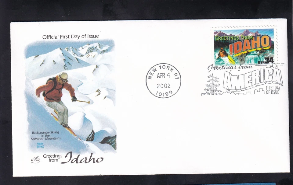 2002 Greetings From Idaho First Day Cover Skiing Artcraft Cachet New York NY - Image 1 of 1