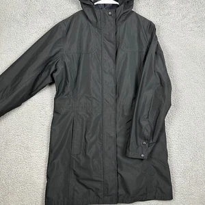 L.L. Bean Jacket Raincoat Womens Medium Petite Black Full Zip Hoodie Waterproof - Picture 1 of 8