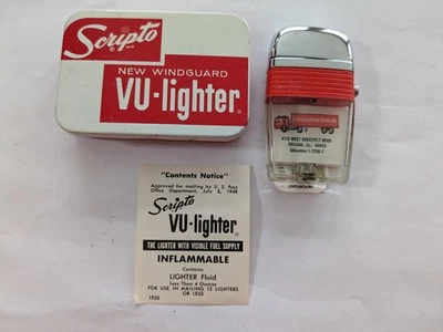 Encendedor VU Scripto vintage H. ROSKIN MOTOR SERVICE INC. en caja de hojalata original Foto 1 de 3