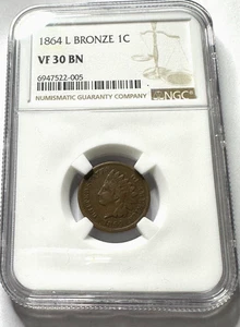 1864 L Variant Bronze Indian Head Cent Coin, NGC VF 30 BN - Picture 1 of 5