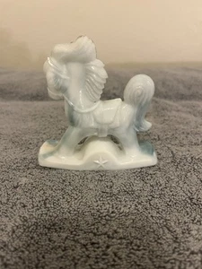 Vintage Rosso Albert Boston Rocking Horse Figurine White/Blue Slag Glass - Picture 1 of 9