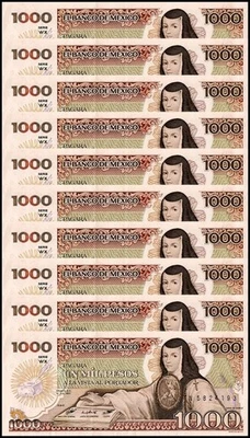 Mexico 1000 Pesos, 1985, P-85, Used X 10 PCS - Image 1 of 2