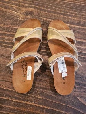 Sandalias para mujer Naot talla 39 L8 (8-8,5) tostadas/doradas correa para el tobillo punta abierta cómodas  Foto 1 de 4