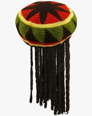 Jamaican Hat with Hair Caribbean Rasta Beanie Hat Fancy Dress Headwear
