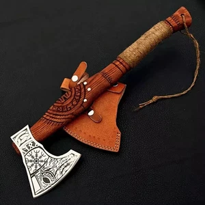 Hand-Forged Carbon Steel Bearded Hatchet – Norse Viking Axe Handel Rose Wood - Bild 1 von 6