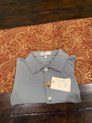 Peter Millar Summer Comfort Men's Medium Black Striped Polo MSRP $115 - Image 1 of 4