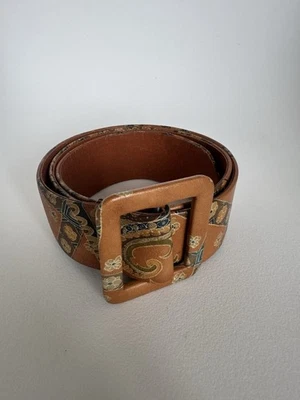 Cinturón Morris Moskowitz Vintage Años 70 Cuero Boho Odyssey Estampado Paisley Foto 1 de 4