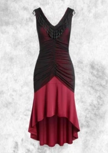 New Gothic Red & Black Fishtail Applique Fringe 20s Sexy Dress size 2XL 20 22 24 - Picture 1 of 4