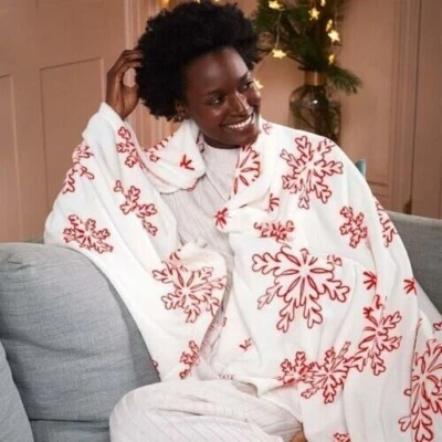 Manta polar Avon copo de nieve regalo de Navidad suave cómoda nueva blanca y roja Foto 1 de 3