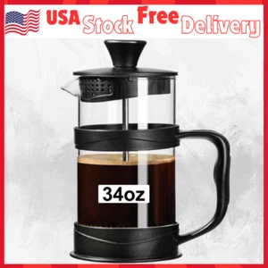 Coffee Maker French Press 34oz Camping with 3 Filters Screen, Borosilicate Glass - Picture 1 of 12