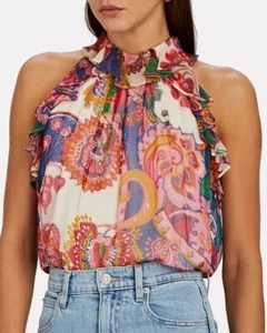 Zimmermann The Lovestruck Paisley Floral Silk Chiffon Ruffle Blouse Top Size 1 - Picture 1 of 11
