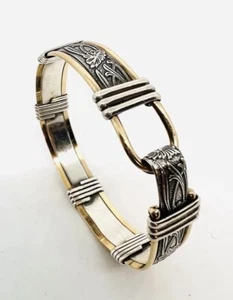 Jugendstil Sterling Silber 10k Gold Floral Asiatisch Armreif Armband 27g - Bild 1 von 11