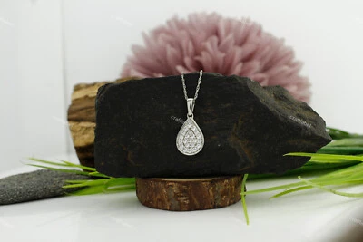 2/5ct Round Lab Created Moissanite Cluster Pendant 18" Necklace 10K White Gold - Image 1 of 4